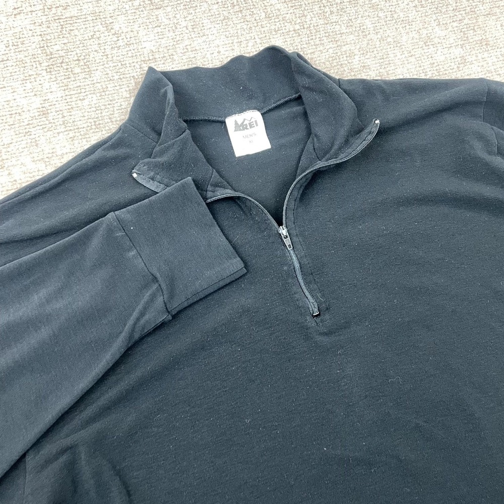 Rei Top Mens XL Black Stretch Quarter Zip Logo Performance Running Athletic